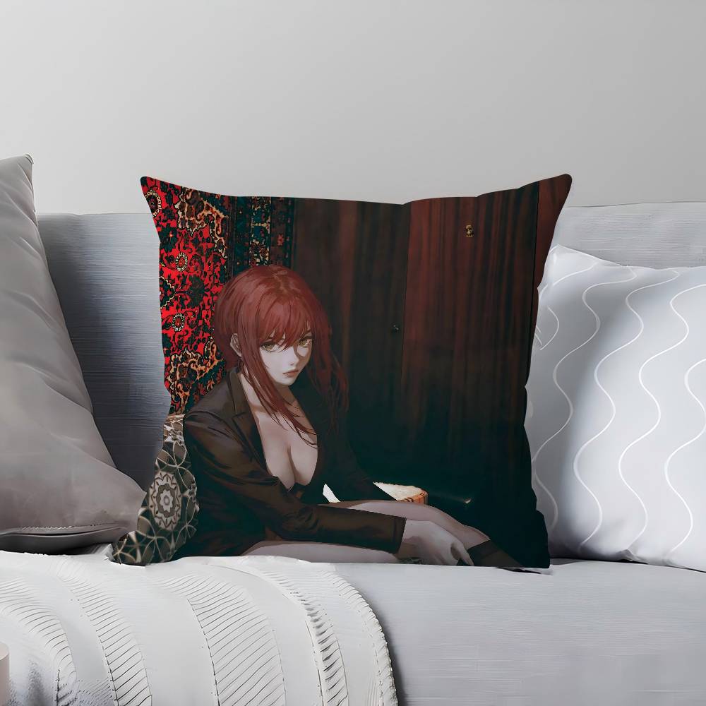 Anime M-Makima Throw Pillow Cover 45x45cm Soft Cozy Cotton Decorative Pillowcase Covers With Zipper For Couch Sofa Bedroom