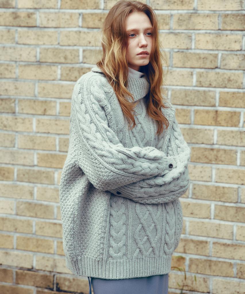 CITTA Wool Made Button High-Neck Grandma Kint_Ctk248(Grey)