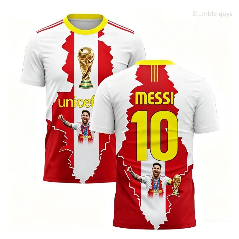 Men Messi No.10 Summer Football Short Sleeve T-shirt Jersey Fashion Oversized Daily Workout Wear Tops Kids Clothes
