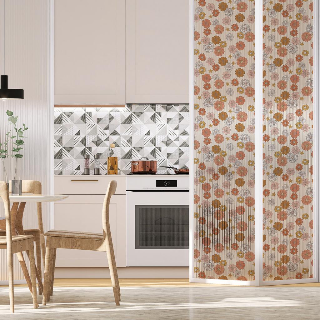 Floral Pattern Electrostatic Glass Sticker Transparent Glass Decoration Bathroom Flower Print Glass Door Sticker