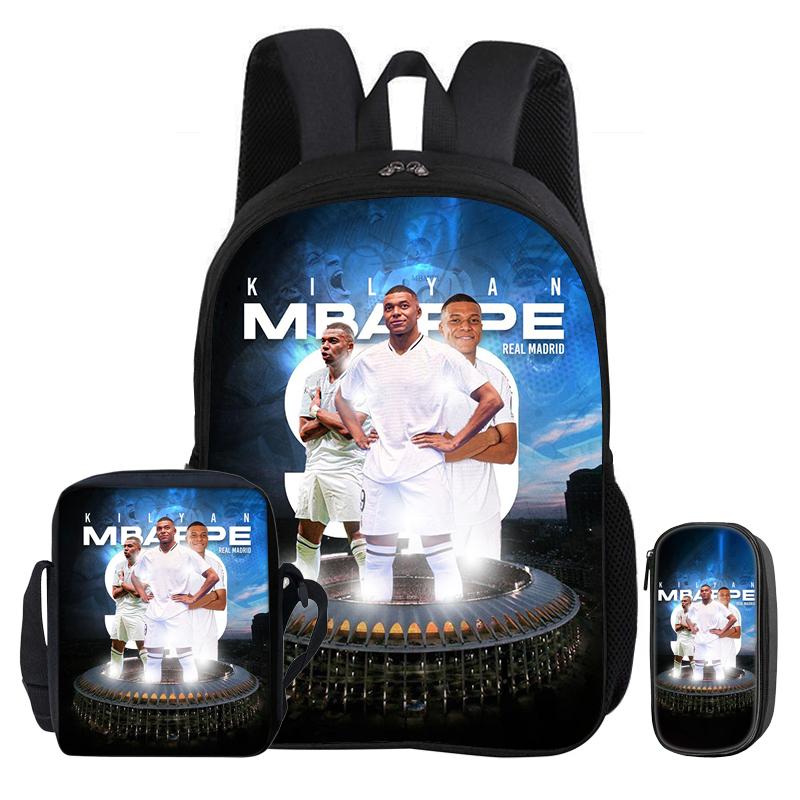 Backpack 3Pcs Set M-Mbappe Bookbag Football Star Shoulder Bag Pencil Bags Child Mochila Sports Schoolbag Kids Gift Rucksack