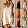 New Trendy Viral V-Neck Sleeveless Loose Ruffled Hem Dress