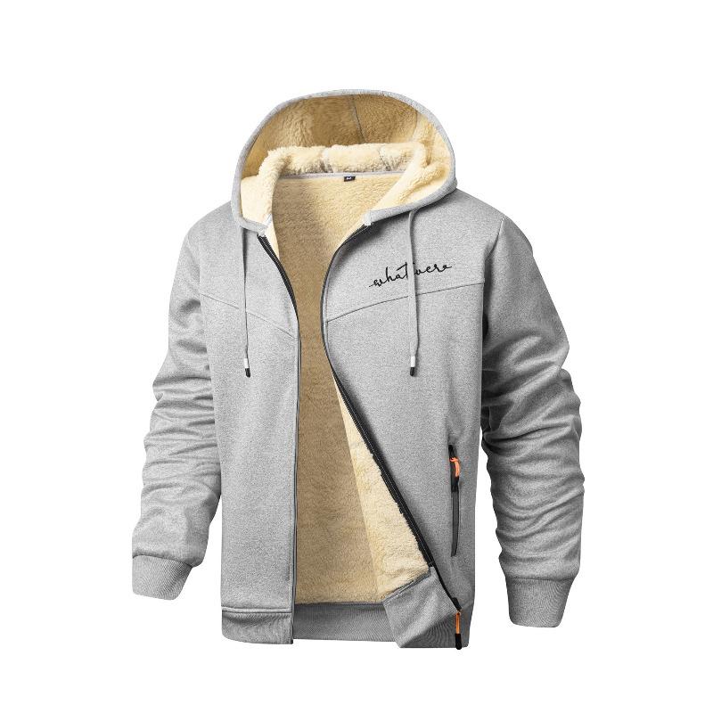 

Осенне-зимняя куртка мужская флисовая толстовка полосатая на молнии с капюшоном повседневная куртка XXXL светло-серый