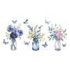 Romantic Purple Flowers Green Plant Vase Butterfly Bedroom Living Room Home Decoration Wall Stickers