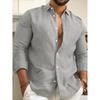 Men's Long-sleeved Shirt Youth Casual Versatile Top Solid Color Business Cotton Linen Single-breasted