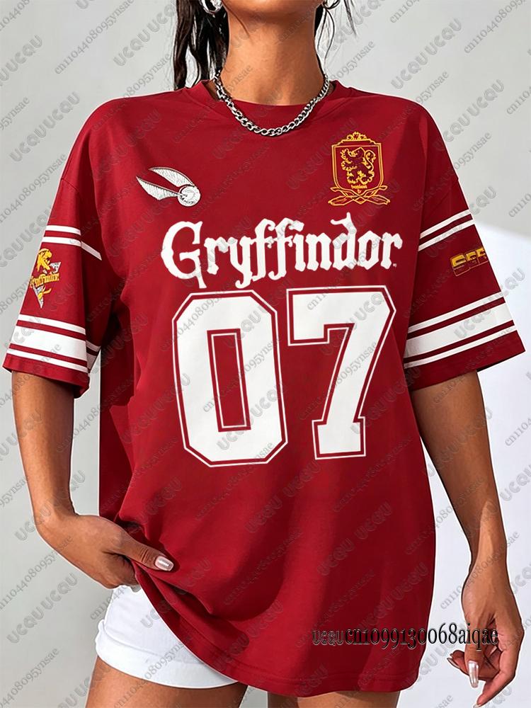 Summer Cartoon Harry Potter Print T-shirts For Women Casual Sports Football Jerseys Couple Street Tees Cosplay Clothing Y2K Tops