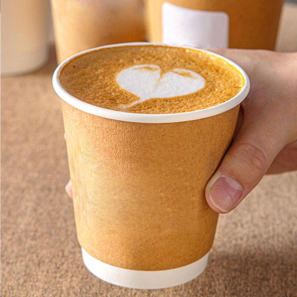 Disposable Paper Cups With Lids 8 Oz, Insulated Takeaway Cups, Corrugated Double Wall, 50 Count