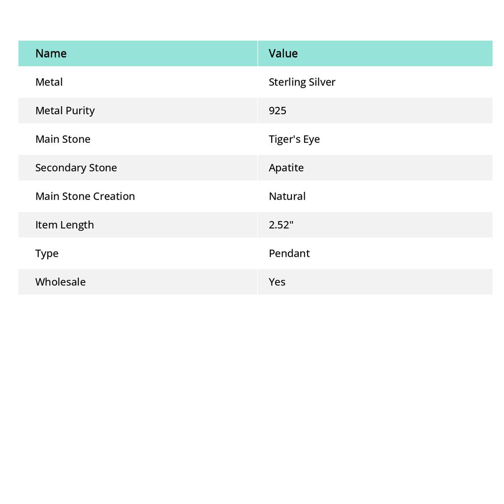 Natural Tiger Eye, Apatite Gemstone 925 Sterling Silver Pendant 2.52" b1j97