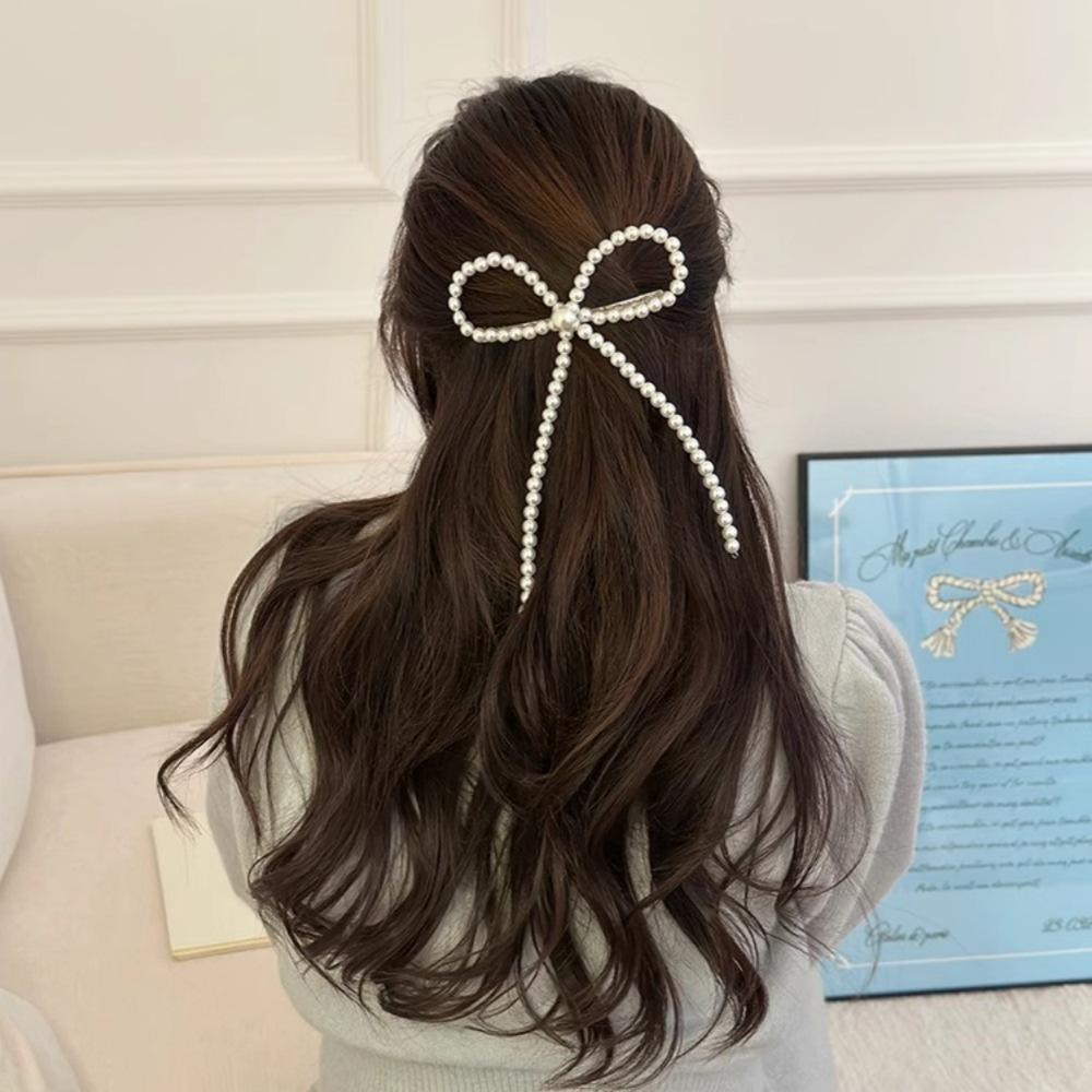 Korean version of pearl bow bangs hairpin simplicity edge clip elegant hair accessories tide