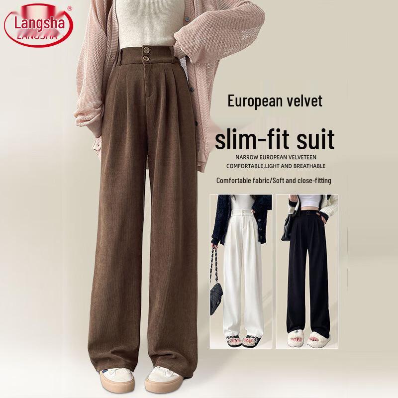 

Langsha Women s 2025 A/W High-Waist Chenille Wide-Leg Suit Pants XL