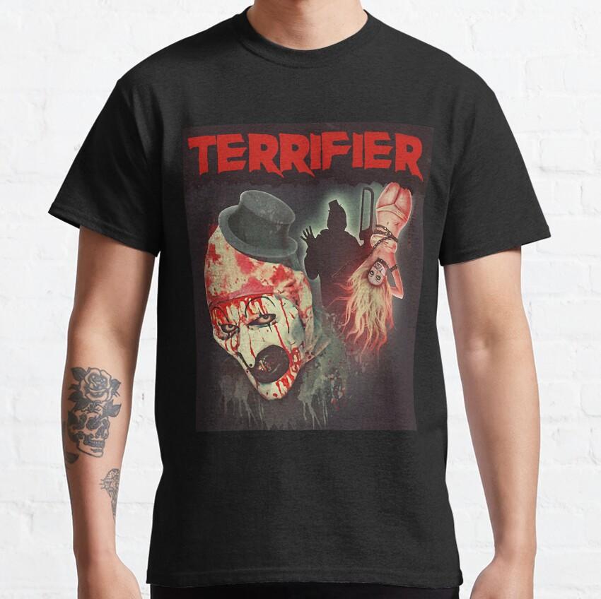 

Vintage Terrifier TShirt for Men Horror Movie Scary Clown QHalloween Terrifier Film 100 Cotton Printed Tees Gift Idea Tops 4XL