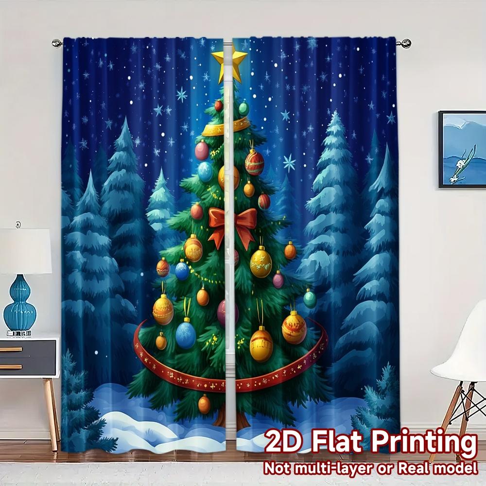 

2pcs,Curtains Christmas Tree Ornaments Snow Popular Minimalist Curtains Machine Washable Fabric Curtains Room Decor Decorative 52.50×116.00 CM 2pcs