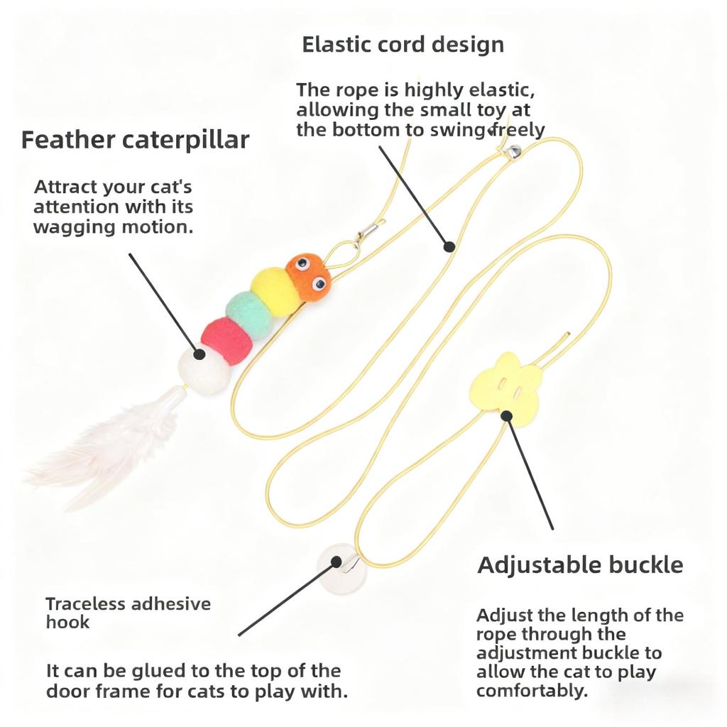 Katzen-Teaser-Stab mit Plüschwürmern und Glöckchen Interaktives Kätzchenspielzeug zum Spielen und Trainieren Haustierspielzeug Haustierprodukte Ersatzkopf