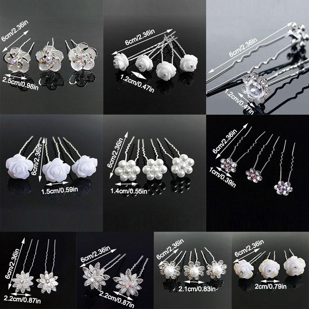 5Pcs Fashion Metal Pearl Flower Hairpin Stick Headwear U-shaped Rhinestone Hair Clip Headdress Bridal Hairpin Wedding