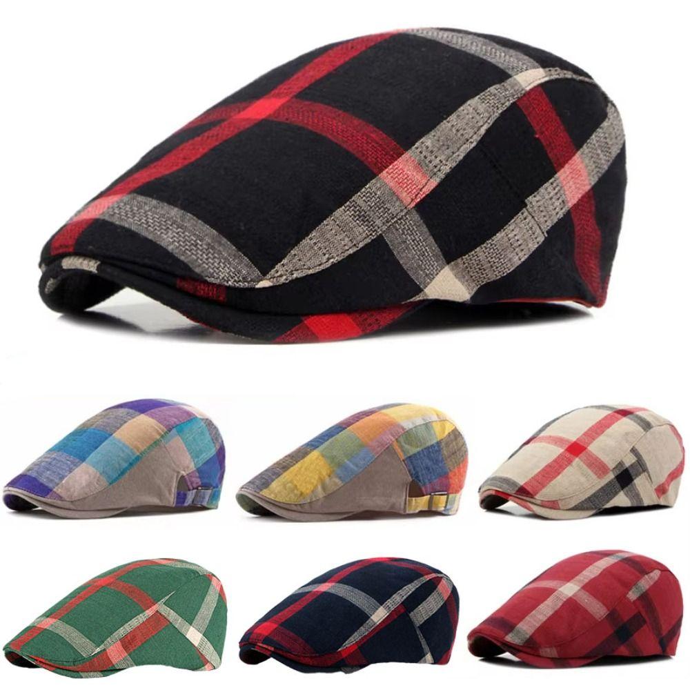 Button Adjustable Plaid Berets Colorful Newsboy Caps Unisex Summer Visor Hat for Men Women