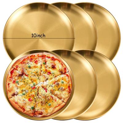 6 stuks gouden roestvrijstalen ronde borden, roestvrij, ondiep, geschikt voor camping, barbecue, picknick en koken.