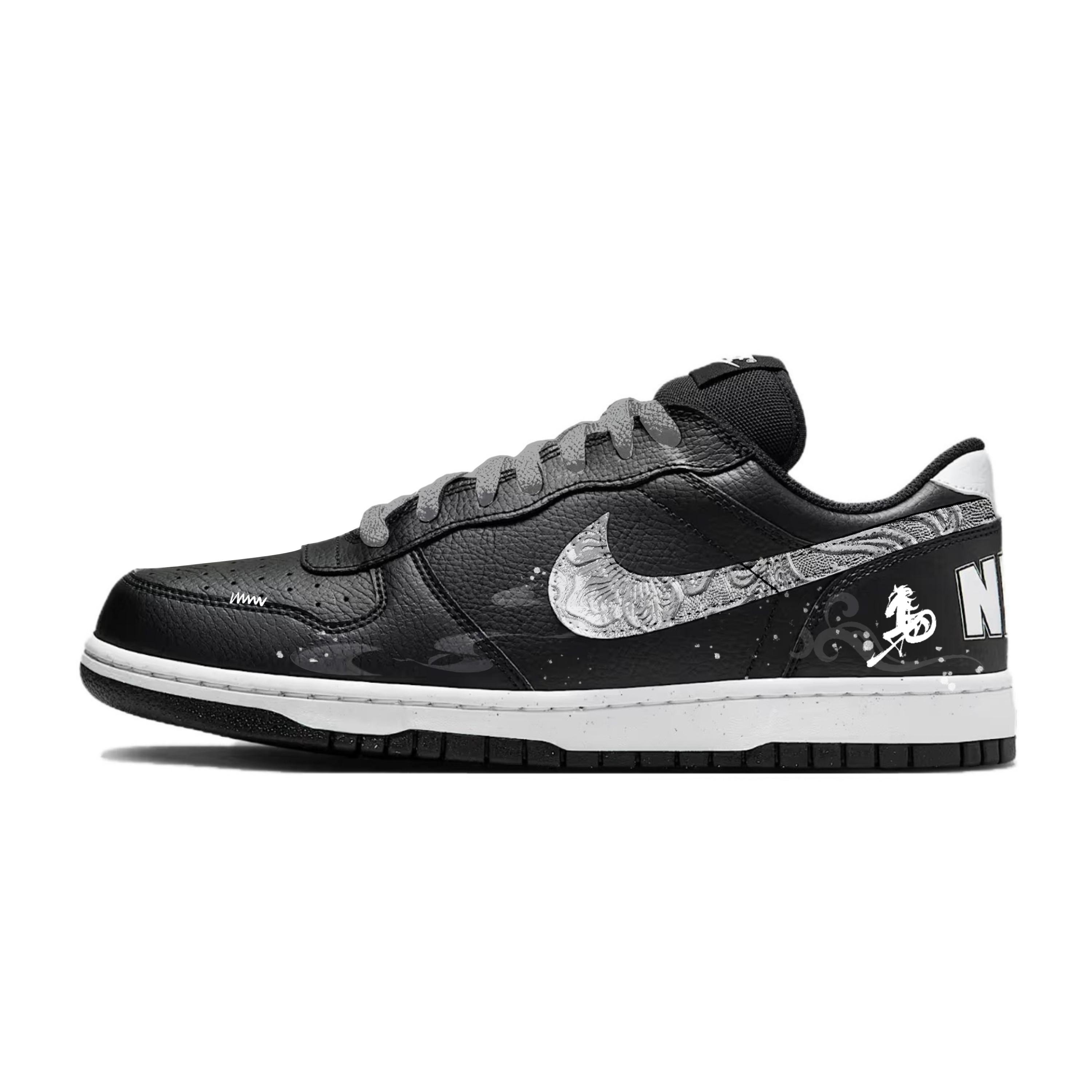 Nike Big Abrasion Resistant Abrasion Resistant Low top Skateboard Shoes Unisex Black Silver 355152-016(Team1573-) 44