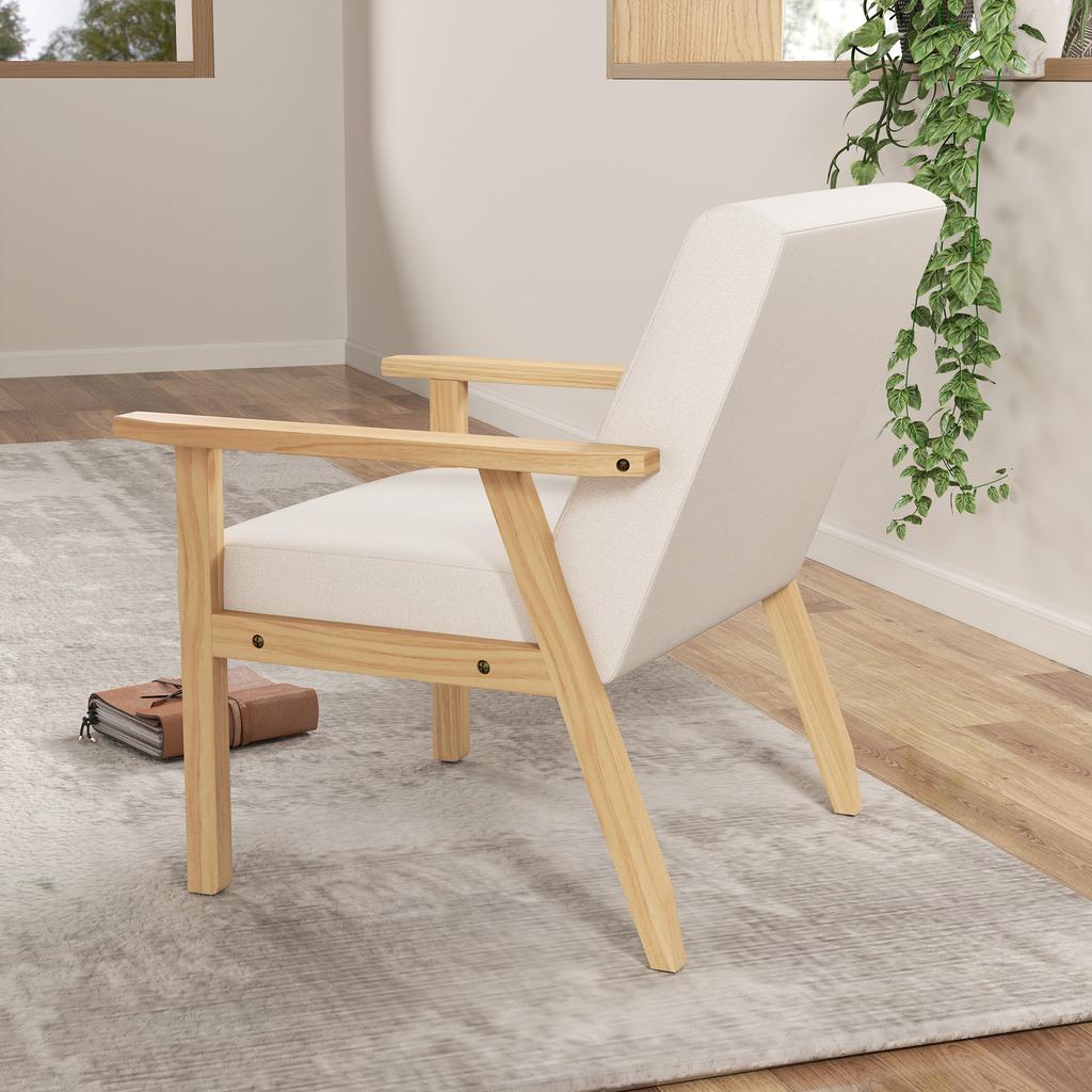 Upholstered Armchair with Armrests, Dining Chair In Linen Look, Solid Wood Frame, 64 X 70 X 72 Cm, Cream