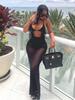 Netz Sexy Heiß Vintage Gothic Grunge Sets Lässig Elegant Neu Durchsichtig Damen Sommerkleidung Schwingender Hals Einfarbig Weiblich Mitternachts-Outfits