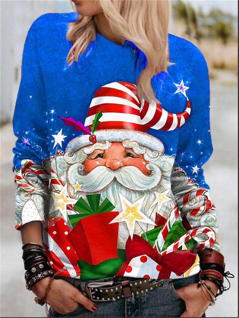 Cartoon Christmas Deer T-shirt moda donna manica lunga Autunno Inverno Street Hip Hop Pullover Top girocollo T-shirt natalizie