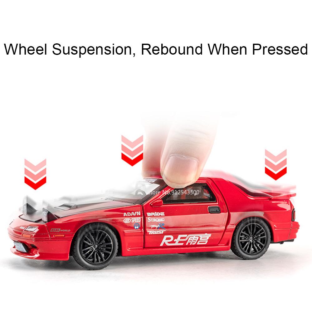 1:32 RX-7 MX-5 Toy Car Model Alloy Body Sound Light Pull Back Shock Absorption Simulation Models Decorations Gifts for Child