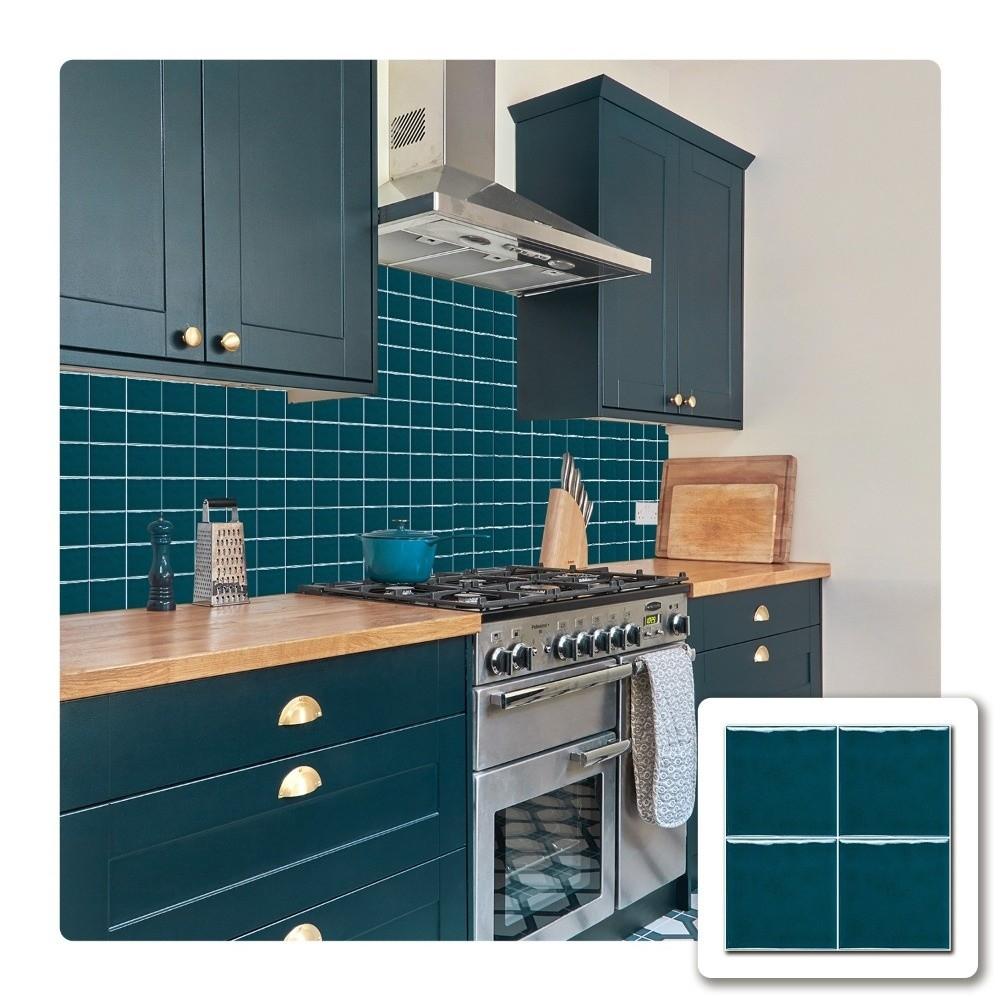 10Pcs Square Wall Stickers Solid Color Thickened Tile Stickers Retro Kitchen Wallpaper
