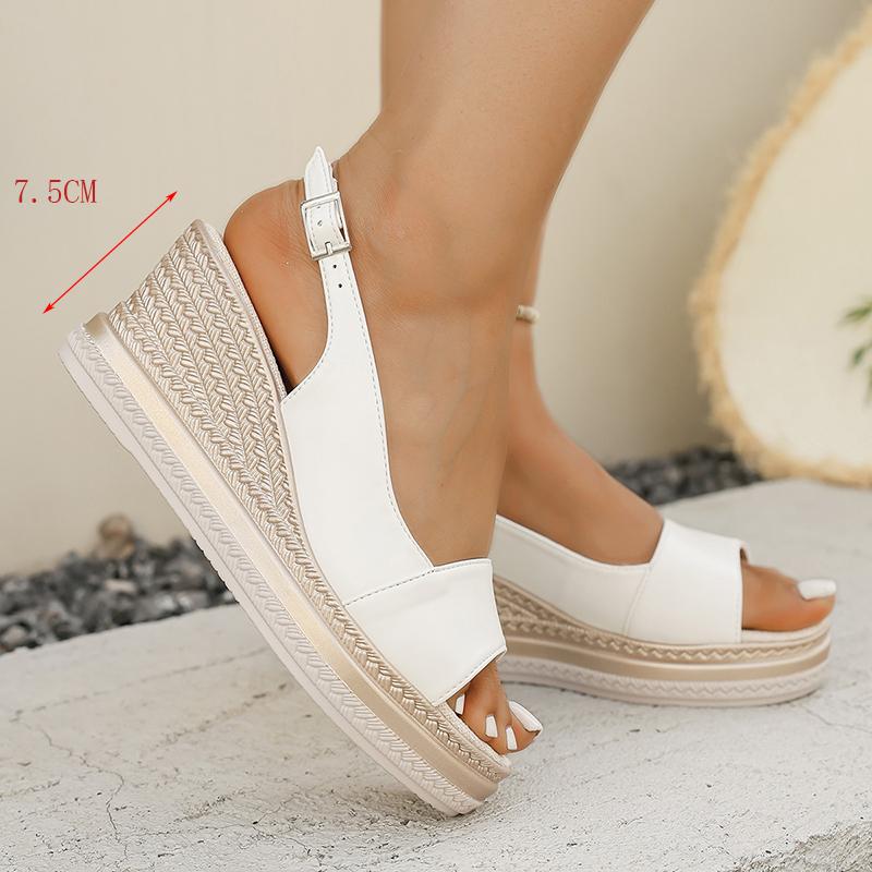 Fashion Women's Concise Pu Leather Wedges Sandals Plus Size Thick Sole Non Slip Slingback Dress Shoes Comfort Chunky Platform Slippers