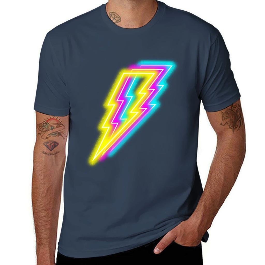Neon Lightning Bolt Tshirt Active Sports Short Sleeve Cotton Shirt Tshirt