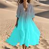 Women's Summer Fashion V-Neck Beach Long Gradient Printed Lace-Up Splicing Dresses