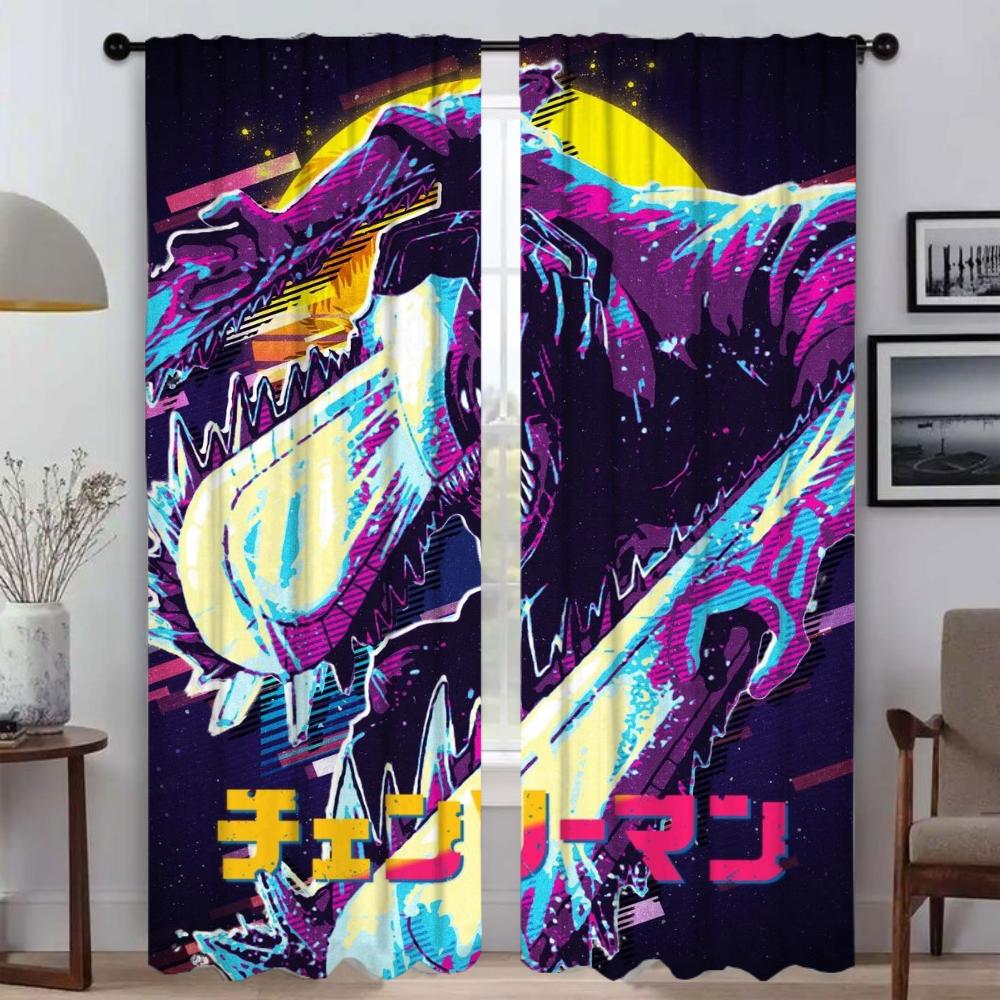 Shades Chainsaw Girl Blackout Curtains for Living Room Curtain Halloween Decoration Home Interior Curtains 2 Pieces Partition
