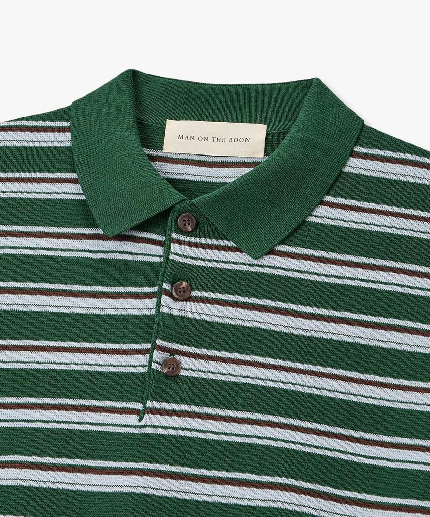 MAN ON THE BOON Striped Short Sleeve Polo Knit_Green 4716113037