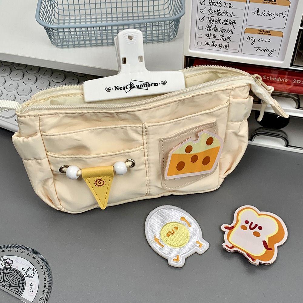 

Large Capacity Pen Bag Embroidered Patch Stationery Bag New Pen Box School Office With 3PCS Patches