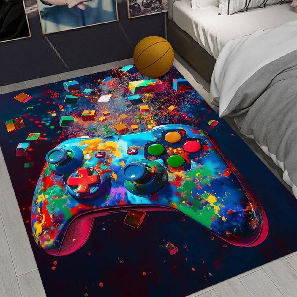 Gaming Rug for Boys Room Gamer Rug with Controller Design Carpet for Game Room Bedroom Decor Non-slip Machine Washab Mat
