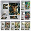 Animal Theme Printed Shower Curtain Suit Polyester Moisture-Proof Bathroom Curtain Bathroom Accessories Non-Slip Floor Mat
