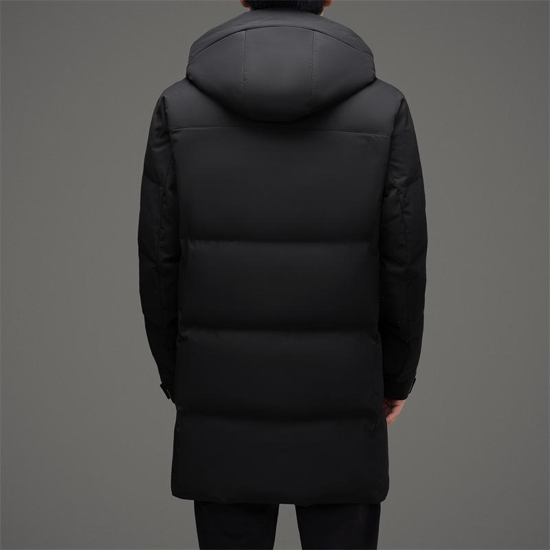 Jachetă nouă de iarnă pentru bărbați, cu glugă de lungime medie, îngroșată, caldă și rezistentă la frig, jachetă în stil coreean la modă pentru tineri și persoane de vârstă mijlocie