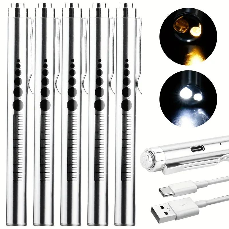 1-5 Pack Medical Penlight Emergency Flashlight Rechargeable 2 In 1 LED Pen lights Diagnosis Flashlights with Pupil Gauge