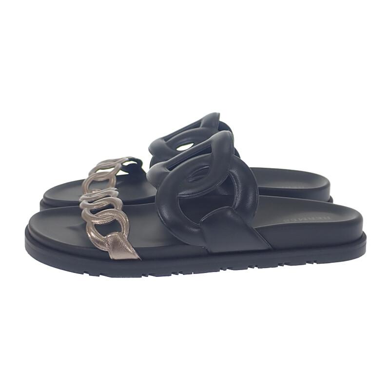 HERMES  H241017Z_02375  Sandals Black/blonde Calfskin/rubber Women