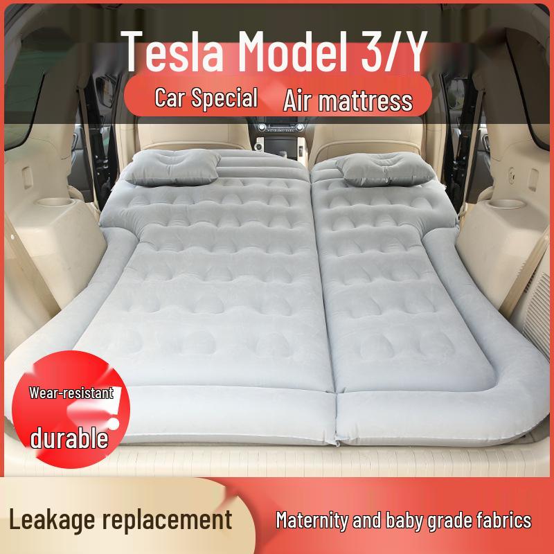 Compatible Tesla Model 3/Y Inflatable Car Camping Mattress & Rear Seat Sleeping Pad Beige Fleece 【Model Y】, Leak Replacement