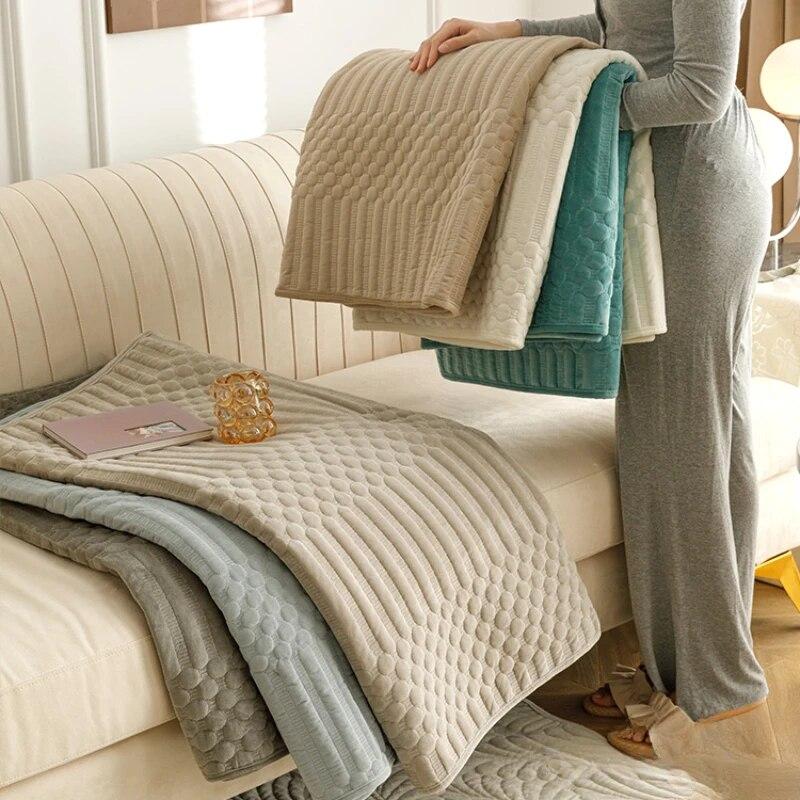 Asciugamano per divano in velluto delicato e solido, minimalista, antiscivolo, antipolvere, comodo cuscino per il sedile, decorazione per la casa, soggiorno