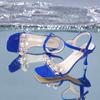 Aphixta 2025 New Summer 7.5cm Bling Thin Heels Women Sandals Luxury Diamonds Pearl Buckle Cool Ankle Strap Open Toe Blue Shoes