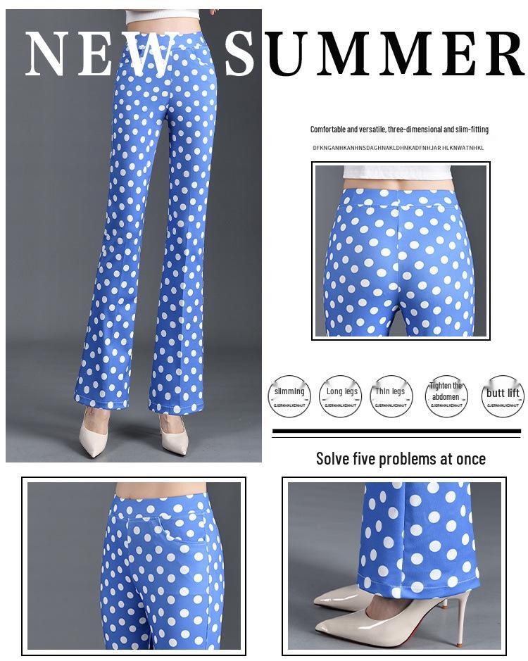 Plus Size Slimming Polka Dot Mid-Waist Flare Pants - Versatile Summer Casuals
