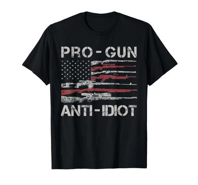 Pro Gun Anti Idioot Shirt Vintage USA Vlag 2e Amendement T-shirt