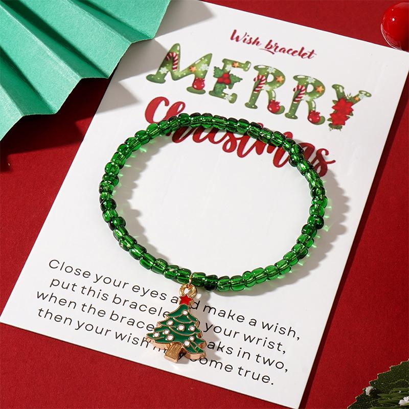 Christmas Colorful Beads Multi Element Pendant Bracelets For Women Santa Claus Tree Elk Bracelet Party Jewelry