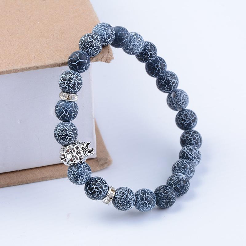 Viennimel Schwarzes verwittertes Achat-Perlenarmband