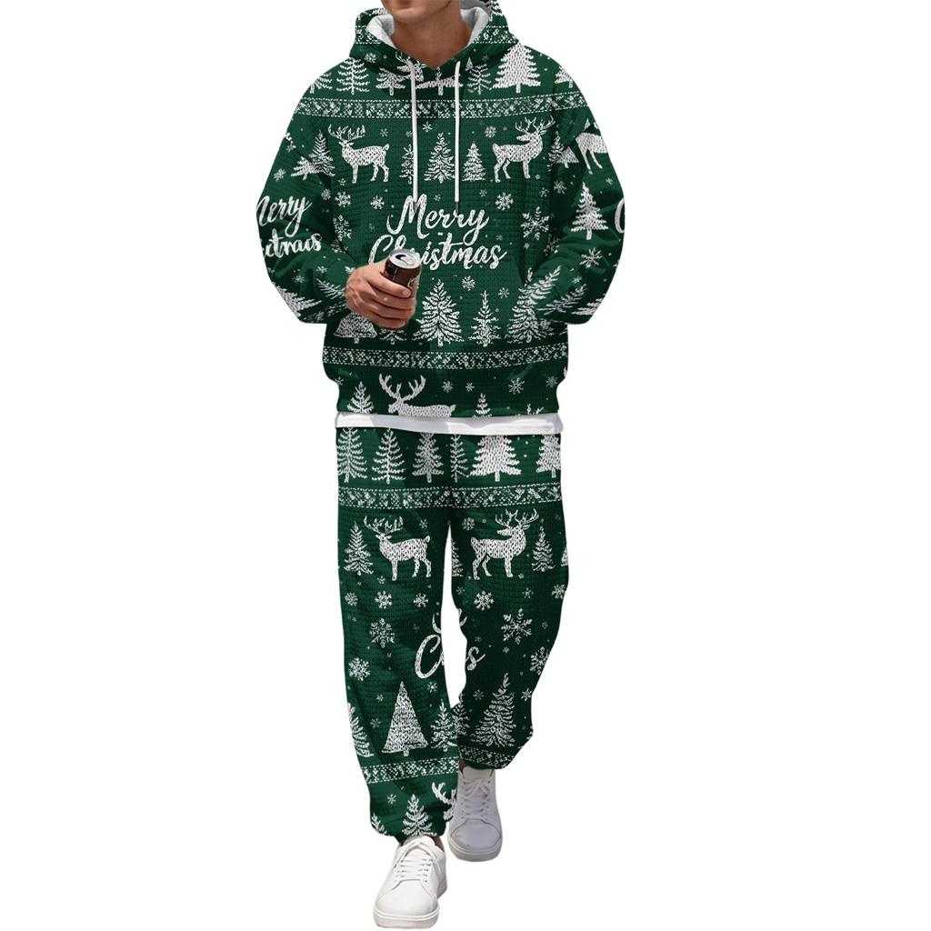 Men's Casual Sweatshirt Set with Pattern for Fall and Winter