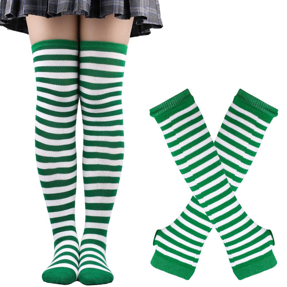 1 Set Dames Meisjes Over de Knie Lange Gestreepte Dijhoge Katoenen Sokken Armwarmers Handschoenen Zoet Schattig Grote Maat Overknee Sokken