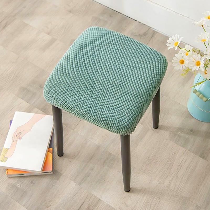 1Pc Stool Cover Dustproof Polyester Elastic Stool Chair Covers Removable Square Seat Cover Solid Color Chair Covers