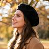 A Women's Beret Knitted Woolen Hat with Autumn and Winter Thick Ear Protection Wool Hat and Shiny Diamond Decoration