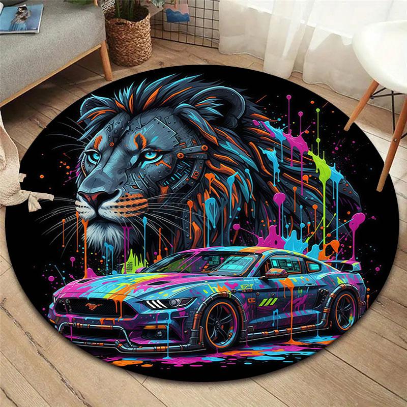 

Graffiti sports car Round Area Rug,Carpet Rug for Living Room Bedroom Sofa Playroom Decor,Non-slip Floor Mat 80cmx80cm