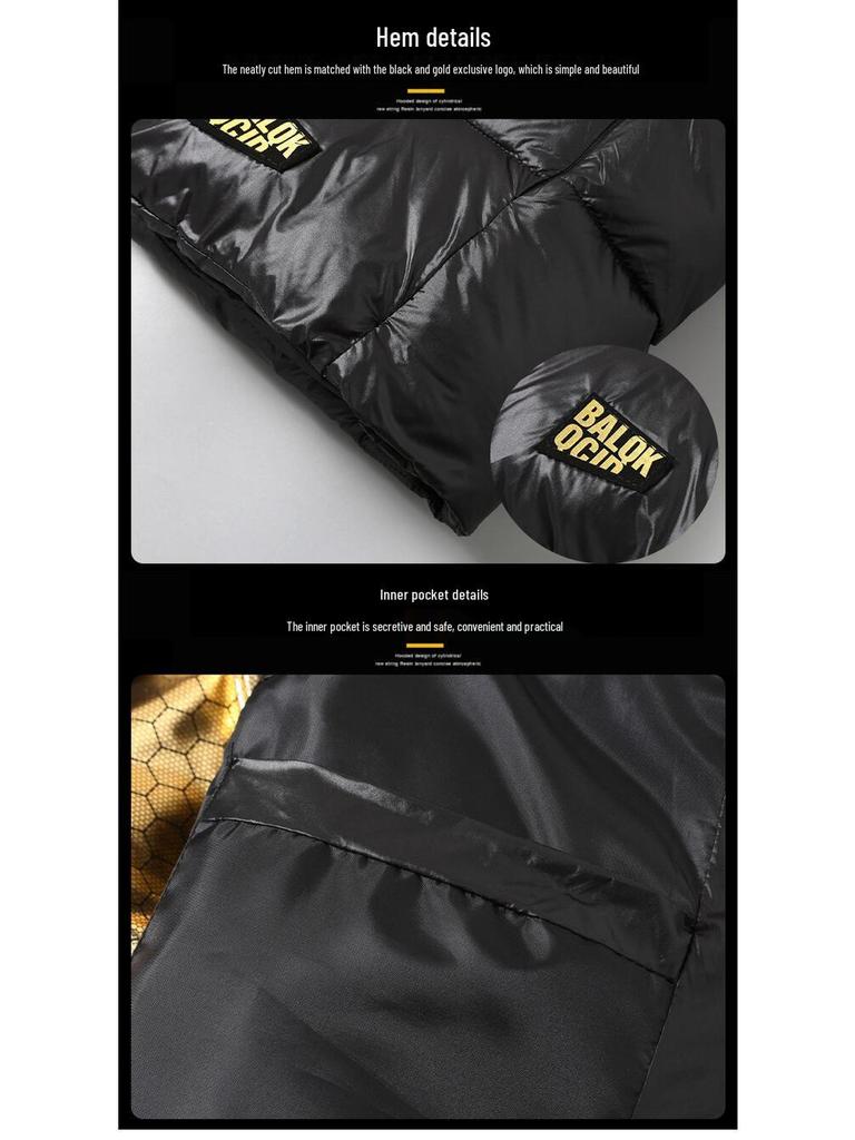 Men's Black and Gold Hooded Winter Down Cotton Gilet Vest